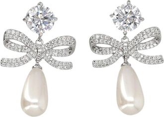 Self Portrait Crystal Bow Pearl Earrings - Dames - Oorbellen - Grijs - ONE Size - Accessoires