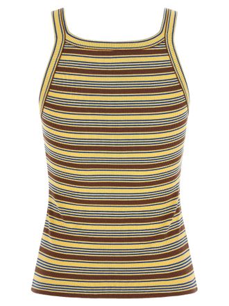 Fendi Striped Cotton Ribbed Knit Tank Top - Yellow