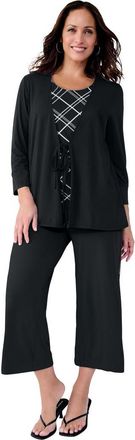 Jessica London Everyday Stretch Knit Wide Leg Crop Pant in Black Bias Stripe at Nordstrom, Size 32
