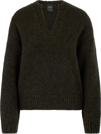 Marc Cain Grobstrickpullover Knitted in Germany - Dames - V-hals truien - Groen - L - Wol - Truien & Vesten