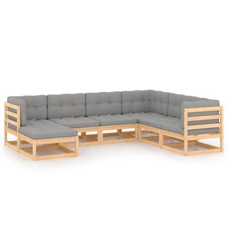 vidaXL Vidaxl - Juego De Muebles De Jard&iacute;n 7 Pzas Y Cojines Madera Maciza Pino