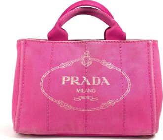 Prada Pink White Canvas Handbag Tote Bag (Pre-Owned)