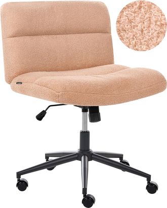 Beliani Silla De Escritorio Para Oficina En Casa Tapizada En Boucl&eacute; Sin Reposabrazos Asiento Neum&aacute;tico Base Giratoria Inclinable Rosa Melocot&oacute;n Catlin