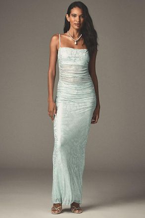 AFRM Jennan Rose Rhinestone Mesh Fitted Maxi Dress