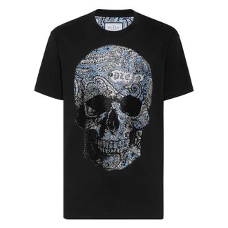 Philipp Plein Tops, Heren, Zwart, S, Katoen, T-shirt Ronde Hals SS Paisley Strass