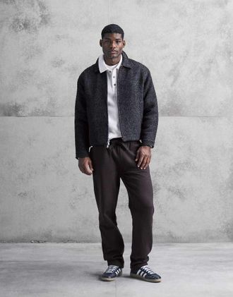 Abercrombie & Fitch Giacca in misto lana a spina di pesce marrone scuro-Grigio