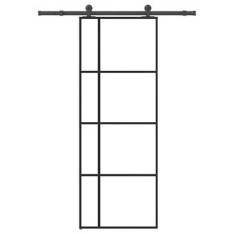 Berkfield Home Sliding Door with Hardware Set 76x205 cm ESG Glass&Aluminium in Black