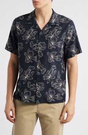 Vince Cabana Floral Short Sleeve Linen Blend Button-Up Shirt in Coastal/Light Sand at Nordstrom Rack, Size Small