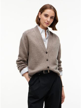Tommy Hilfiger Womens Relaxed Fit Wool-Cashmere Cardigan - Soft Taupe Melange - XS