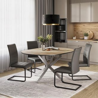 Vicco Set De Mesa De Comedor Loyd, Roble R&uacute;stico/gris, 120 X 120 Cm Con 4 Sillas De Comedor, Gris, Vicco
