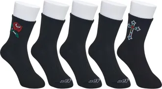 Ed Hardy Cross Print Half Cushion Mid Crew Sock 5-Pack in Black at Nordstrom