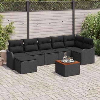 vidaXL Vidaxl - Conjunto De Sof&aacute; De Jard&iacute;n 8 Pcs Negro Polirat&aacute;n