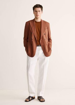 Mango Giacca misto lino slim-fit doppiopetto rosso mattone - Uomo - 48 - MANGO MAN