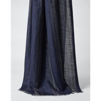 Brunello Cucinelli MenS Blue Silk Linen Striped Scarf, One Size