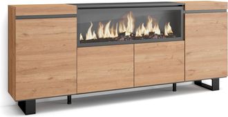 Skraut Home Skraut Home - Aparadores Para Sal&oacute;n, Gran Capacidad De Almacenaje, 210, 4 Puertas, Chimenea El&eacute;ctrica Xxl, Dise&ntilde;o Industrial, Estilo Moderno, Roble
