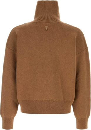 Ami Merino Wool Half-Button Sweater - Camel