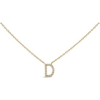 House of Brilliance 10K Yellow Gold Diamond Accent A-Z Block Initial Pendant Necklace in Yellow Gold | D at Nordstrom