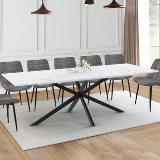 IDMarket Mesa de comedor rectangular extensible alix con almacenaje para 10-12 personas - alaska pata de araña de madera efecto mármol bl