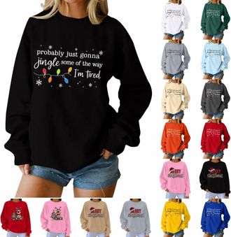 Generic Jingle All The Way Sweatshirt, Christmas Jumpers for Women Ladies Probably Just Gonna Jingle Some of the Way Graphic Sweatshirts Loose Fit Funny Xmas 