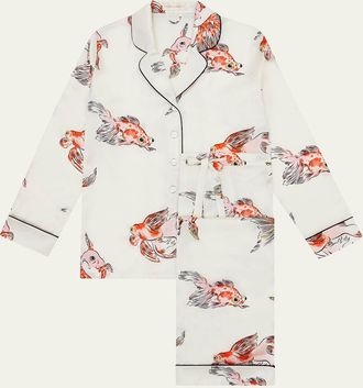 Olivia Von Halle Lila Cora Fish-Print Silk Pajama Set
