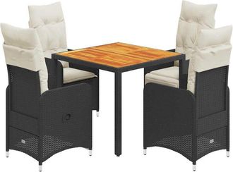vidaXL Mesita Y Sillas Jard&iacute;n 5 Pzas Y Cojines Rat&aacute;n Sint&eacute;tico Negro Vidaxl