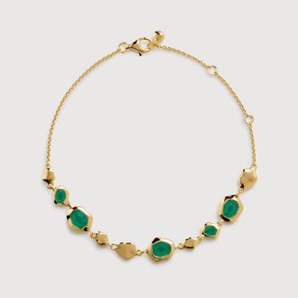 Monica Vinader Gold Odyssey Gemstone Pebbled Chain Bracelet Green Onyx