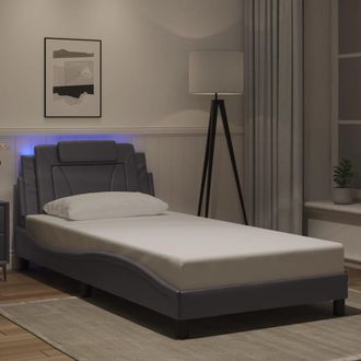 vidaXL Vidaxl - Estructura Cama Con Luces Led Cuero Sint&eacute;tico Gris 100x200 Cm