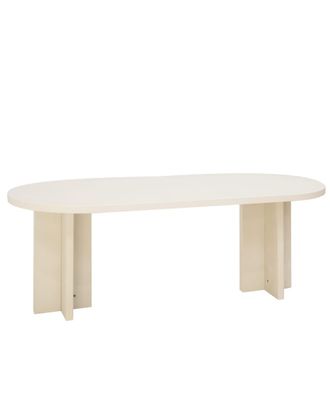 Deco Wood Mesa de comedor ovalada de microcemento blanco roto 160x75cm