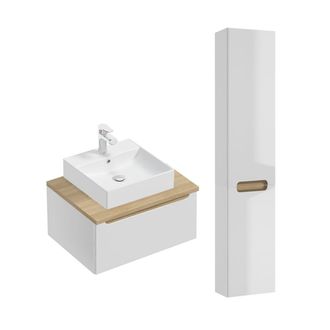 Petits Meubles Set de muebles con lavabo 1 caj&oacute;n y columna estratificado Blanco
