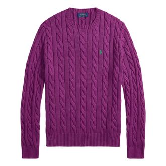 Ralph Lauren Round-neck Knitwear, male, Purple, Size: XS Cable Knit Sweater