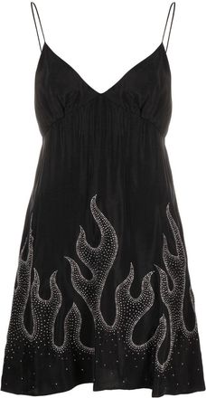 Palm Angels flame-print minidress - women - Aluminium/Cupro - S - Black