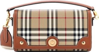 Burberry Note Leather with Vintage Check Canvas Medium crossbody bag - Bruin