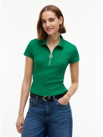 Tommy Hilfiger Womens Slim Fit Zip Polo - Nouveau Green - XXL
