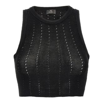 Etro Sleeveless Tops, female, Black, M, Knit Crop Top with Punched Detail