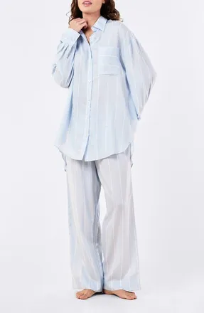 Papinelle Sleepwear Stripe Cotton Pajamas in Clear Sky White Stripe at Nordstrom, Size Xx-Large