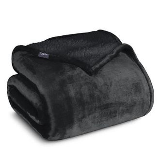 Bare Home Reversible Plush Fleece Blanket in Black/black at Nordstrom, Size King