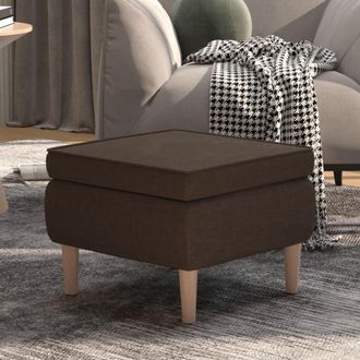 vidaXL Taburete Con Patas De Madera Tapizado Tela Marr&oacute;n Oscuro Vidaxl