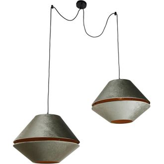 QAZQA Pendant Lamp Black with Double Velvet Lampshade Green with Gold Interior 2-Lights - Cava Luxe