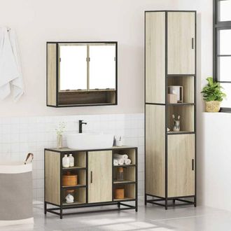 Berkfield Home Durable 3 Piece Bathroom Furniture Set Sonoma Oak Engineered Wood in Light Tan