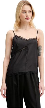 Maison Margiela Tops, Dames, Zwart, M, Zijden top met kanten details