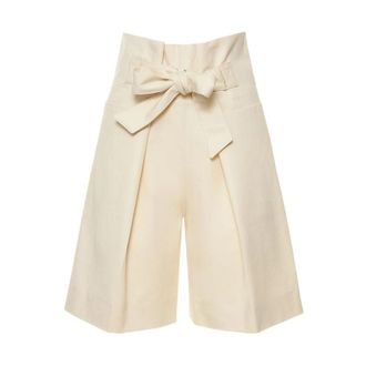 Toteme Tie-Waist Short Pants - Dames - Korte Broeken - Beige - XL - Katoen - Korte Broeken