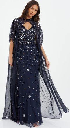 Quiz Beaded 2-In-1 Cape And Evening Dress in Navy at Nordstrom, Size 10