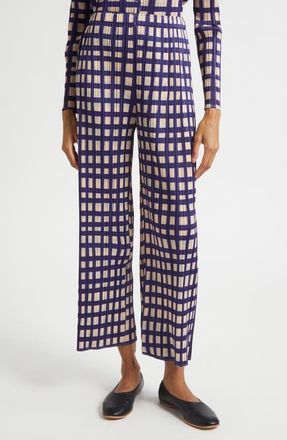 Issey Miyake Basket Print Pleated Crop Straight Leg Pants in Navy at Nordstrom, Size 5