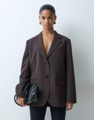 Arket blazer in misto lana marrone scuro
