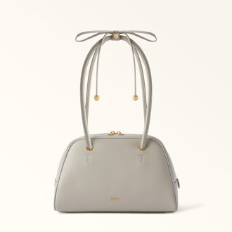 Furla Poppy Dome M Stone Gray Grey Diamond Grained Leather + Sidney Calf Leather Woman