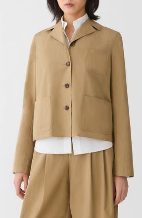 Lafayette 148 New York Patch Pocket Organic Cotton Poplin Jacket in Cadet Khaki at Nordstrom, Size X-Small