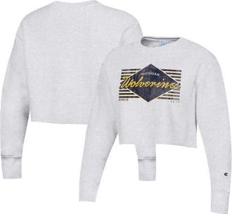 Champion Womens Champion Heather Gray Michigan Wolverines Reverse Weave Cropped Pullover Sweatshirt at Nordstrom, Size Xx-Large