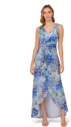 Adrianna Papell Womens Long Printed Gown in Blue - Size 8 UK