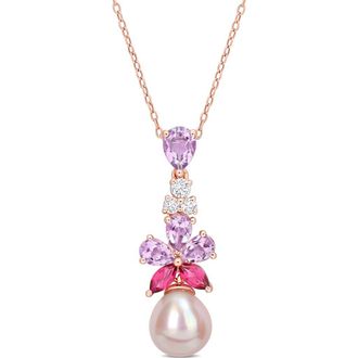 Delmar Cultured Freshwater Pearl & Pink Stone Pendant Necklace in Pink Multi at Nordstrom Rack