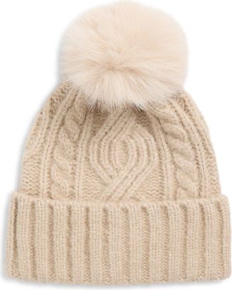 Treasure & Bond Cable Stitch Pom Beanie in Grey Chateau at Nordstrom